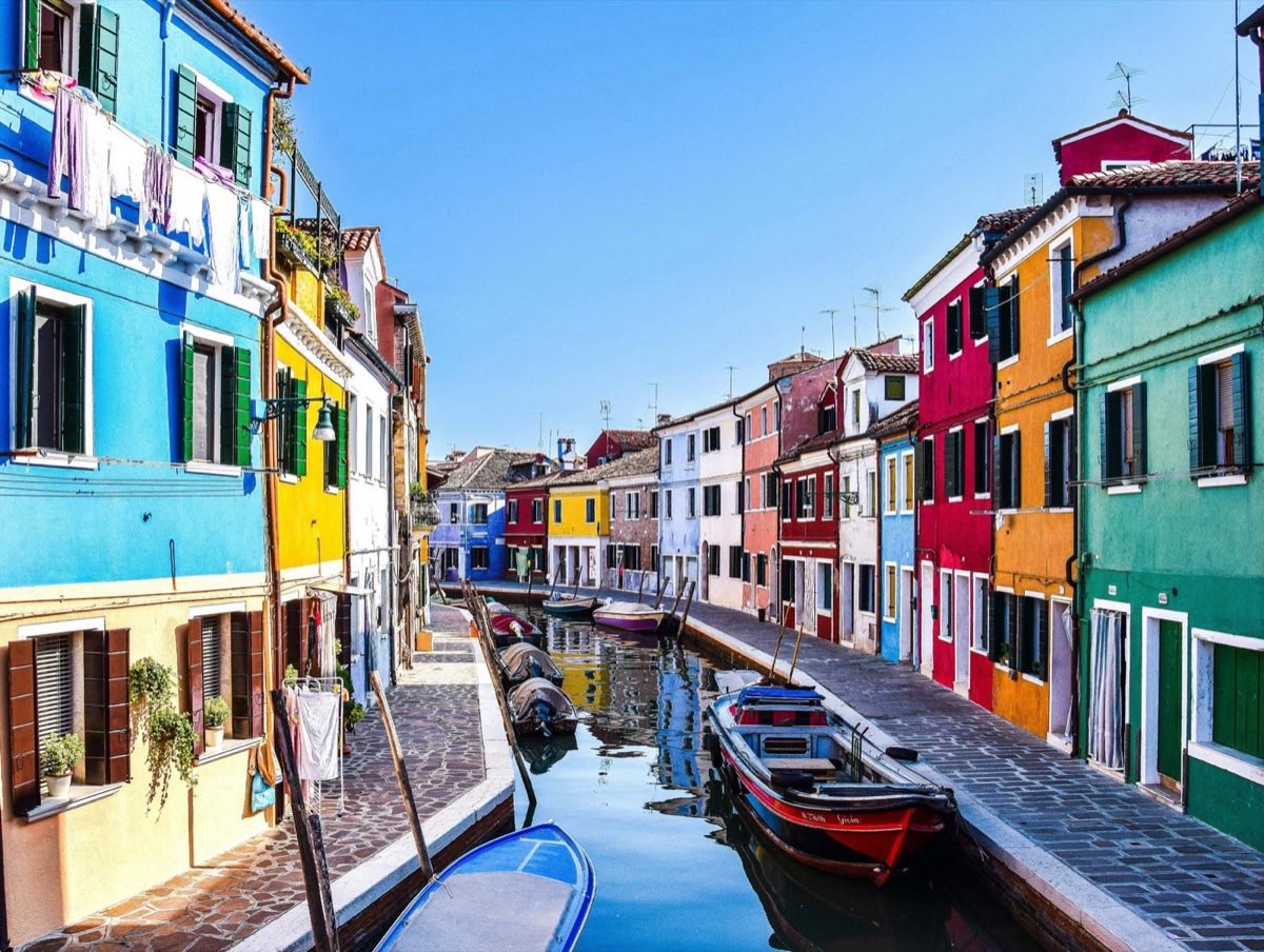 Colorful Houses Along Canal On Burano Island