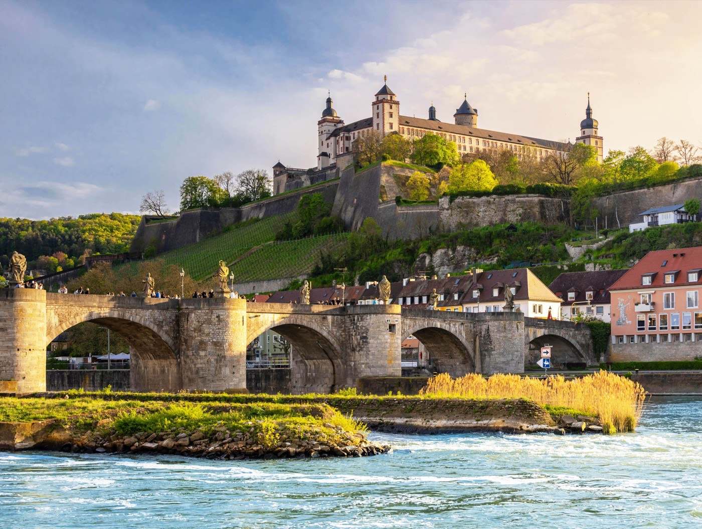 Marienberg Castle Over Bridge And River In Wurzburg